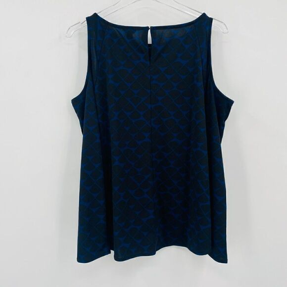 Ann Taylor Sz Medium Blue Black Geometric Print Long Sleeve Cold Shoulder Blouse - Picture 9 of 9